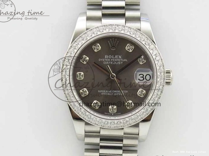 Good Copy Rolex Watches Markers Dial Best Gray Datejust Maker 3091 SS Crystals 31mm on Bracelet 278275 Flexible BP Bezel SS Crystal President Edition 0111